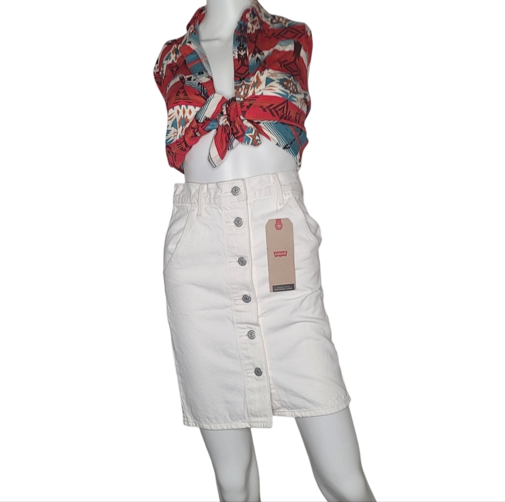A Line Button Front Denim Skirt   size XXS (W24) NWT